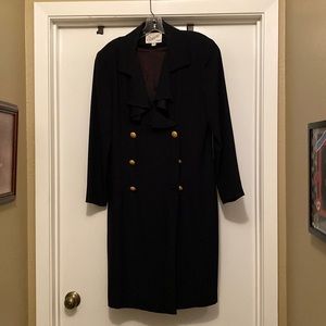 Beautiful Scaasi double breasted black dress with flat ruffle neckline. Sz14.